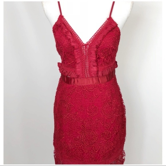 NWT Floral Lace Red Midi Sexy Slip Dress Size Medium - Picture 5 of 8